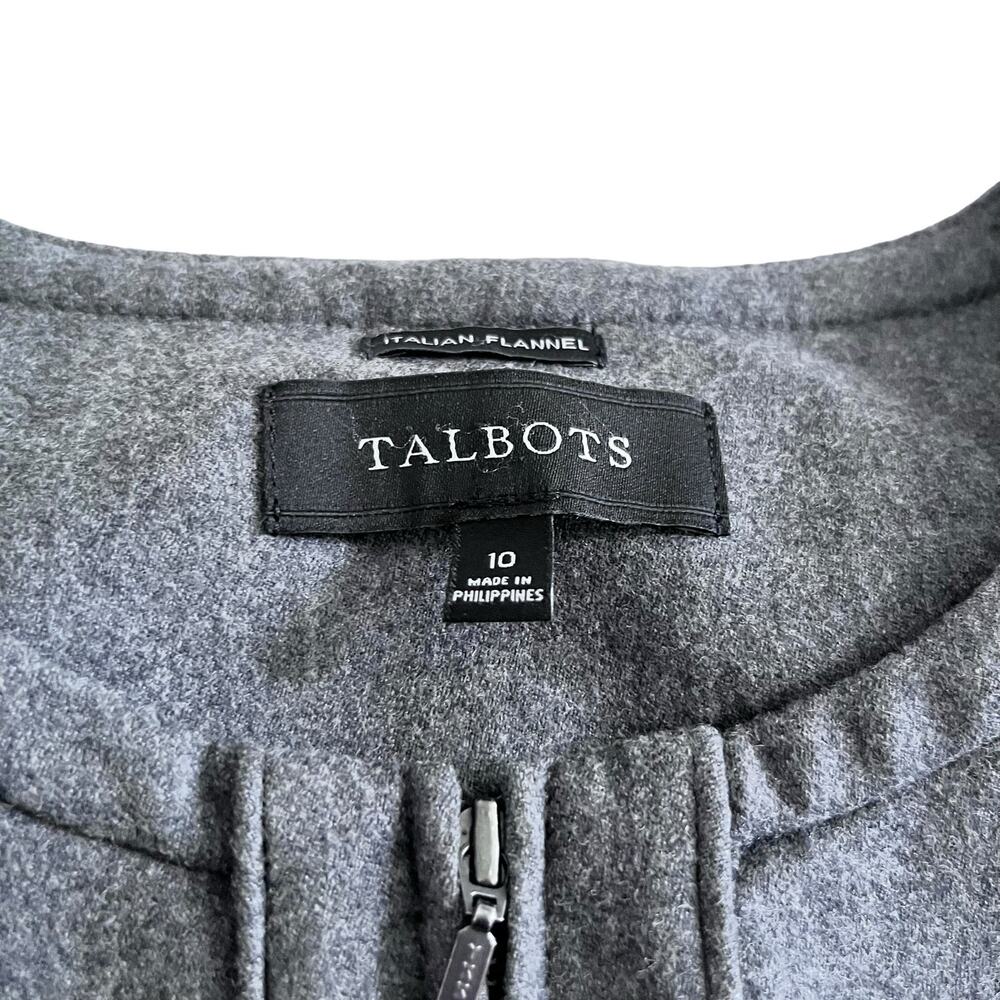 Talbots Gray Italian Flannel Wool Blend Zip Up Collarless Jacket Size 10 - Picture 2 of 7